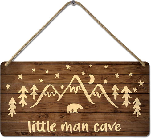 YOHIYE Little Man Cave Sign Woodland Nursery Wall Decor for Baby Boys Rustic