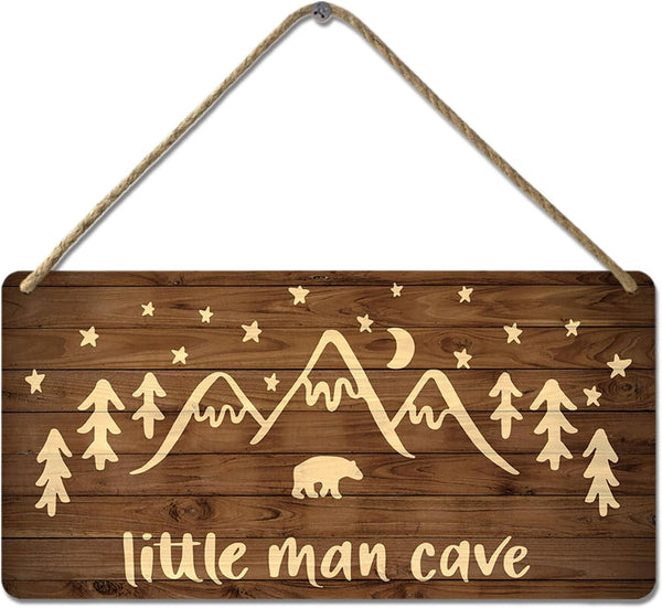 YOHIYE Little Man Cave Sign Woodland Nursery Wall Decor for Baby Boys Rustic
