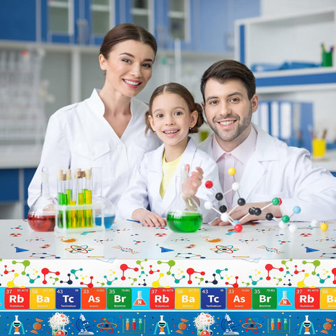 PHOGARY Science Tablecloths 3 PCS Plastic Laboratory Party Table Covers for Kids Birthday Science Party, 51 x 86 Inches