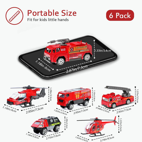 6 Playsets 4 5 6 7 8 9 10 11 12 Fire Truck Toy for Boys, Pcs Diecast Car Fire Truck, Helicopter,Ladder Truck, Fire