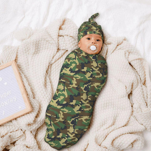 Broiteid Set Camo Green Newborn Swaddle Blanket Baby Stuff Baby Swaddling Blanket with Beanie Soft for Unisex Girls