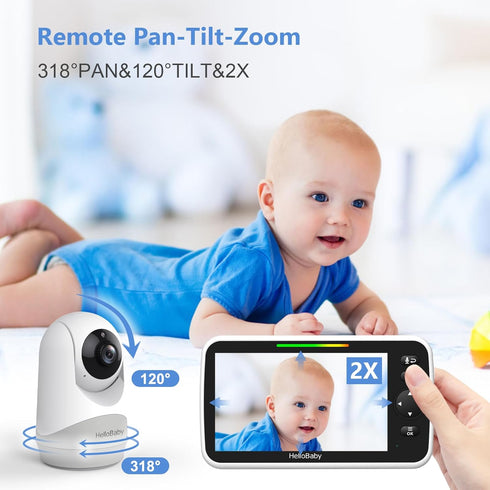HelloBaby 6IPS 4000mAh 2-Way Large Screen, Video Baby Monitor with Upgraded Battery, Talk, Night Vision, Pan-Tilt-Zoom