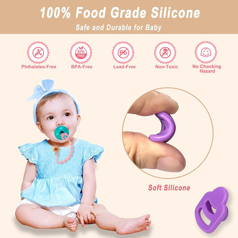 4 Pack 100% Silicone Pacifier Clip Adapter Ring for Philips Avent Soothies, Food-Grade Silicone Binky Clips Holder
