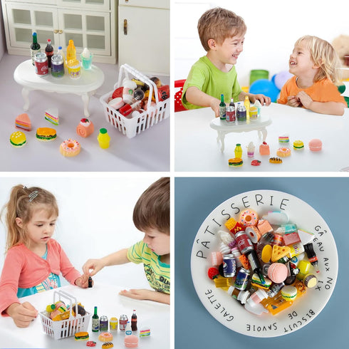50 Pcs Miniature Food Drink Bottles & Soda Pop Cans for 1/12 Doll House (25 Food + 25 Drink)
