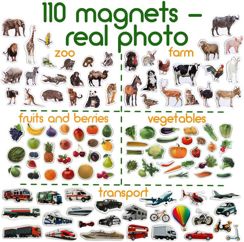 110 Fridge Magnets for Toddlers in Gift Tin Box | Kids Magnetic Animals for Refrigerator | Toddler Fridge Magnets