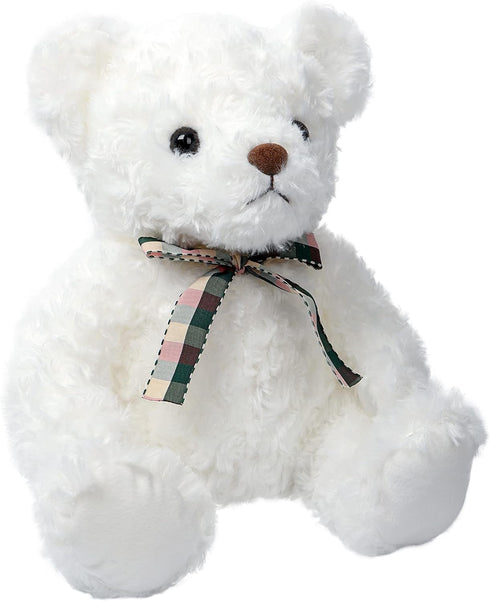 Fluffy White Teddy Bear Stuffed Animals, Plush Toys with Lattice Tie for Kids, 12 inches