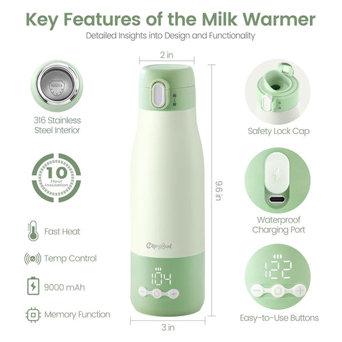 3Min 12 Oz 9000mAh Portable Bottle Warmer for Travel, Fast Heating Bottle Warmer for Breastmilk & Water, Milk Warmer