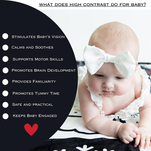 Tummy 50 60 Baby Time Mat High Contrast Black White Red Sensory Play Blanket for Newborn Visual Development, Infant