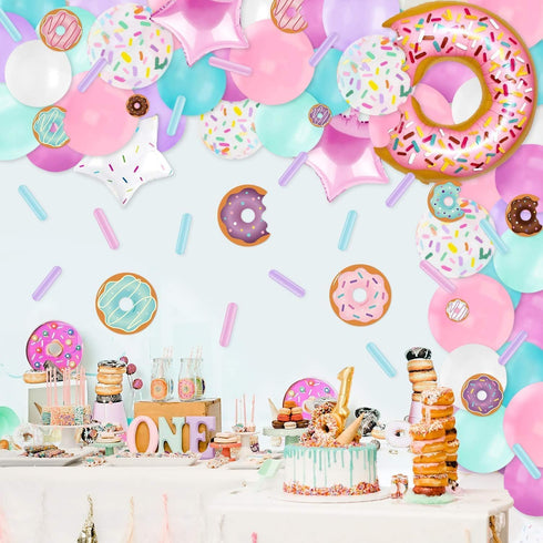 Levfla 100 PCS Donut Balloons Garland, Pastel Decoration Kits for Kids Birthday Party, Photo Props