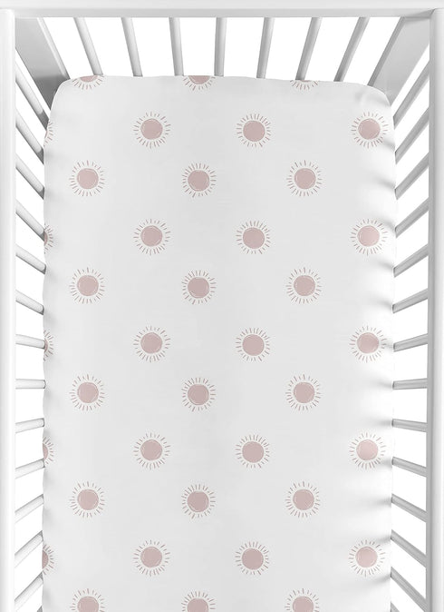 Sweet Jojo Designs White and Pink Boho Sun Girl Fitted Crib Sheet
