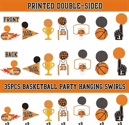 Levfla 35CT Basketball Party Decorations | Hanging Swirls Decoration for Teenagers Birthday, March Madness Sports