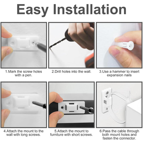 Baby Proofing Furniture Anchors Kit (16 Pack) - Anti Tip Cabinet Wall Anchors, Adjustable Child Safety Straps