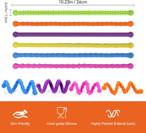 PIXLABBY 6PCS Fidget Toys Sensory Stick: Textured Sensory Toy Suitable for Children and Adults, Relieves Stress