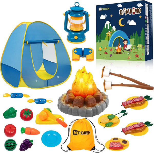 MITCIEN Kids Camping Play Tent with Toy Campfire / Marshmallow /Fruits Toys