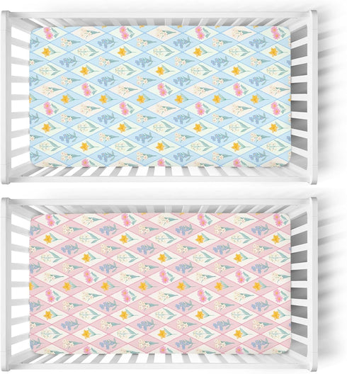 ZoUbqchY 28"x52" Summer 2 Pack Boho Floral Spring Baby Crib Sheets for Boy Girl Colorful Wildflowers Patchwork Soft