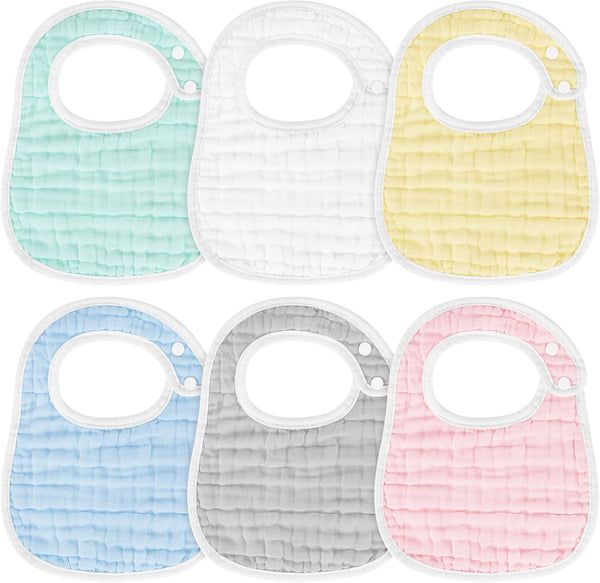 Accmor Muslin Baby Bibs, 6 Pack Soft Cotton Baby Bandana Drool Bibs