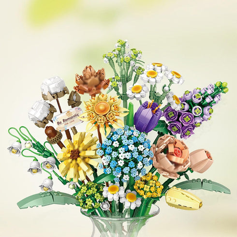 MEIEST Set,Creative Mini Building Blocks Flower Bouquet DIY Unique Decoration Home,Flowers Botanical Collection