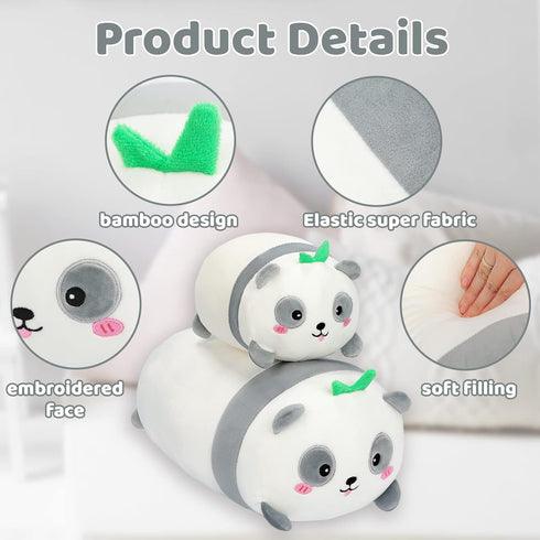 AIXINI 15.7” Cute Panda Plush Pillow, Bamboo Stuffed Animal, Soft Kawaii Toy Gifts for Kids