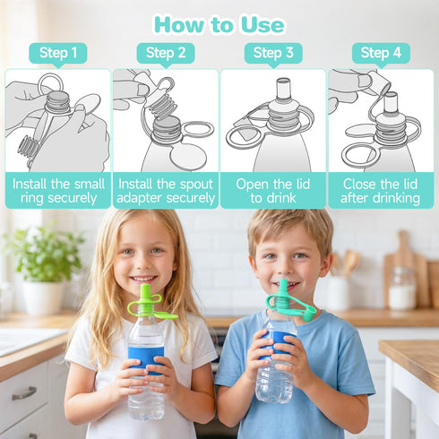 4 Pack) Morlike Living Water Bottle Spout Adapter, Silicone Baby Water Bottle Adapter for Toddlers, Protects Kids Mouth