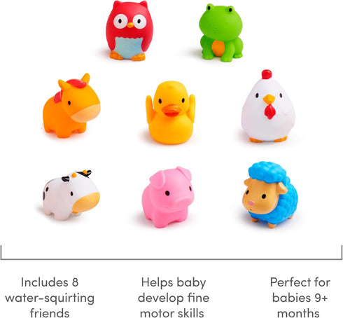 Munchkin Baby Bath Toy Squirts, Farm Animal Squirters, 8 Pack, for Babies and Toddlers 9 Months Up