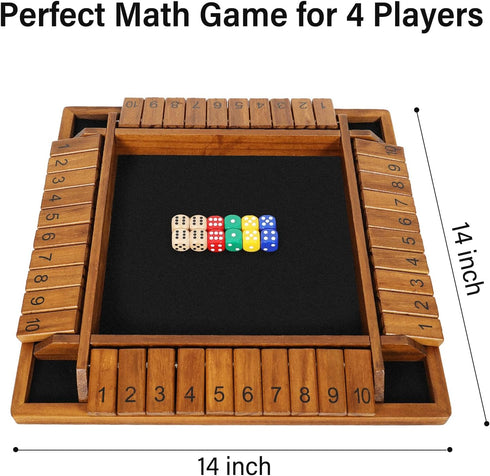 14 inches 8+4 2-4 4-Sided 10 VAMSLOVE Upgraded Shut The Box Dice Game Wooden Board Table Math Game with Dice for Player