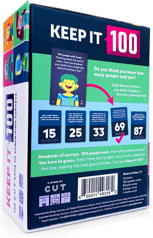 Keep It 100: The Card Game by Cut | Surprising Surveys & Intuitive Guessing | Card Game for Family, Friends, Parties and Game Night