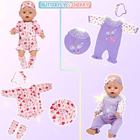 6 Sets 14-16 Inch 16-inch WONDOLL Baby Doll - Clothes, New Born Doll Outfits with Rompers & Accessories for Soft Body