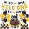 Wild One Birthday Decorations for Boys, Black and Gold Balloons, High Chair Banner, Cake Toppers, 1st Birthday Supplies