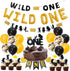 Wild One Birthday Decorations for Boys, Black and Gold Balloons, High Chair Banner, Cake Toppers, 1st Birthday Supplies