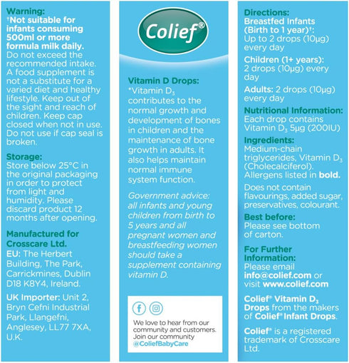Colief Vitamin D 3 Drops, The Infant's Sunshine Vitamin for Immune Support, 0.67 Fl Oz