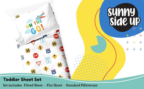 Set 3 Set Sunny Side Up On The Go Toddler Sheet - Piece Toddler Bedding Includes Pillow Cover - Super Soft Microfiber