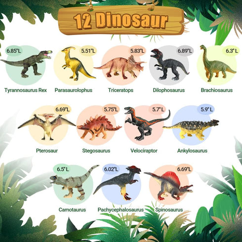 OENUX Dinosaur Toys for Kids 3-5, 12pcs Realistic Jurassic Figures Playset with Educational Booklet for Boys Girls