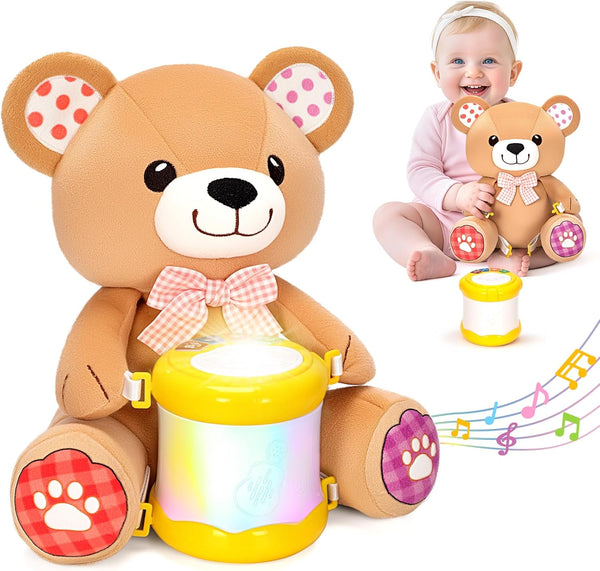 V-Opitos Stuffed Bear Musical Toys for Baby 6-12 Months+, Early Learning Light
