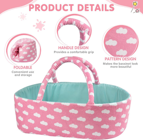 BABESIDE 8 Pcs Reborn Baby Doll Clothes - Includes Bassinet for 17-22 Inch Dolls, Baby Doll Accessories Set