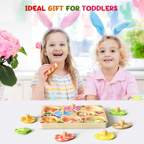 8 Zeoddler Wooden Puzzles for Toddlers, Pcs Animal Matching Egg Puzzle, Montessori Toys for Boy Girl Easter Birthday