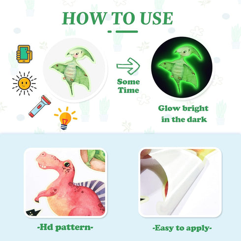 Glow in The Dark Dinosaur Wall Decals, Luminous Removable Stickers for Boys Bedroom Decoration, Kids Birthday Gift