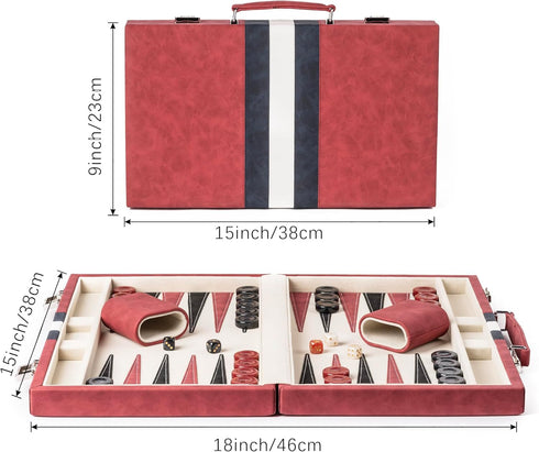 Lingle 15inch Backgammon Sets Backgammon Set for Adults, Classic Board Game with Folding Leather Case, Faux Leather