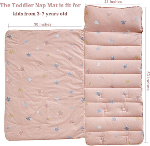 DuShow Cotton Toddler Nap Mat with Pillow and Blanket,Extra Large Rolled Napping Mats,Slumber Bags for Boys Girls,Kids