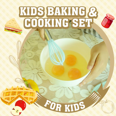 JOY TOWN Set JoyTown Kids Cooking and Baking with Storage Case Real Cooking Supplies with Cookbook, Knives, Timer, Kids