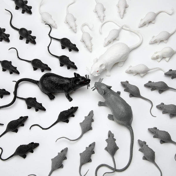 Boao 33 Pcs Plastic Fake Rat Toys, Realistic Halloween Pranks Mice Decorations for April Fools Day Party Supplies