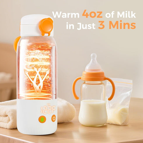 ACABEA 2-Minute 4-Level 12oz Portable Bottle Warmer for Travel, Fast Heating Precise Temperature Control Large Capacity