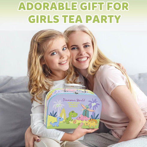 Set Set, 3 4 5 6 Lajeje Dinosaurs Tea Party for Little Girls, Pretend Plastic Teapot Princess Tea Time Play Kitchen Toy
