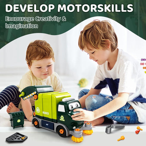 Brixlytoys Set, 3 4 5 6 7 8 Trucks Take Apart Toys with Electric Drill, DIY Electric City Clean Truck Toy Disassembly