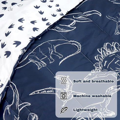 4 Set Set, Pieces Dinosaur Toddler Bedding for Boys, Soft Breathable Toddler Comforter Dino Print Navy, Includes