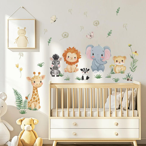 Quinspir Cartoon Wall Stickers Jungle Animals Wall Decals for Kids Bedroom Nursery &