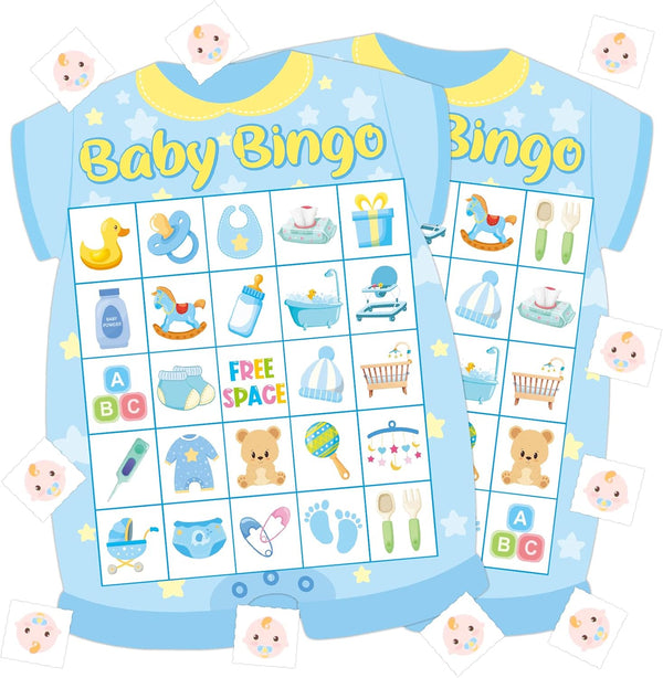 Baby Shower Bingo Games Boy - 24 Guests - Newborn Baby Bingo for Baby Shower Party Supplies