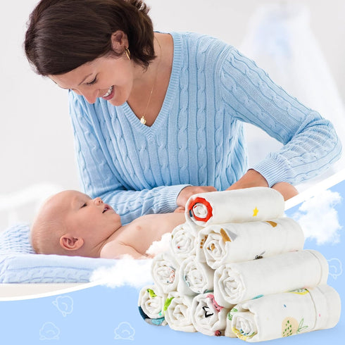 20 Pack 6 Shower10 10 Inch Chumia Baby Muslin Burp Cloths Baby Wash Cloths with Sensitive Skin Layer Cotton Face Towels