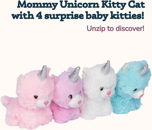 PixieCrush Unicorn Stuffed Animals for Girls Ages 3-8 - Mommy Cat Unicorn with 4 Baby Kittens Plushies