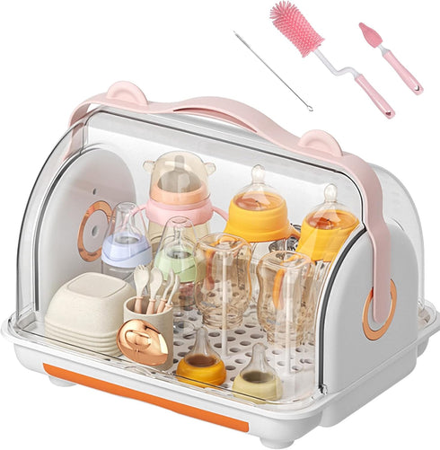 Nollapo Baby Bottle Drying Rack Storage with 3 Brush, Nursing Bottle Storage Box