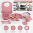 mraisebossup Set 15 Setpink Silicone Baby Feeding PcsBaby Spoons Suction Bowl Divided Plate Bib Cup Finger Brush Baby